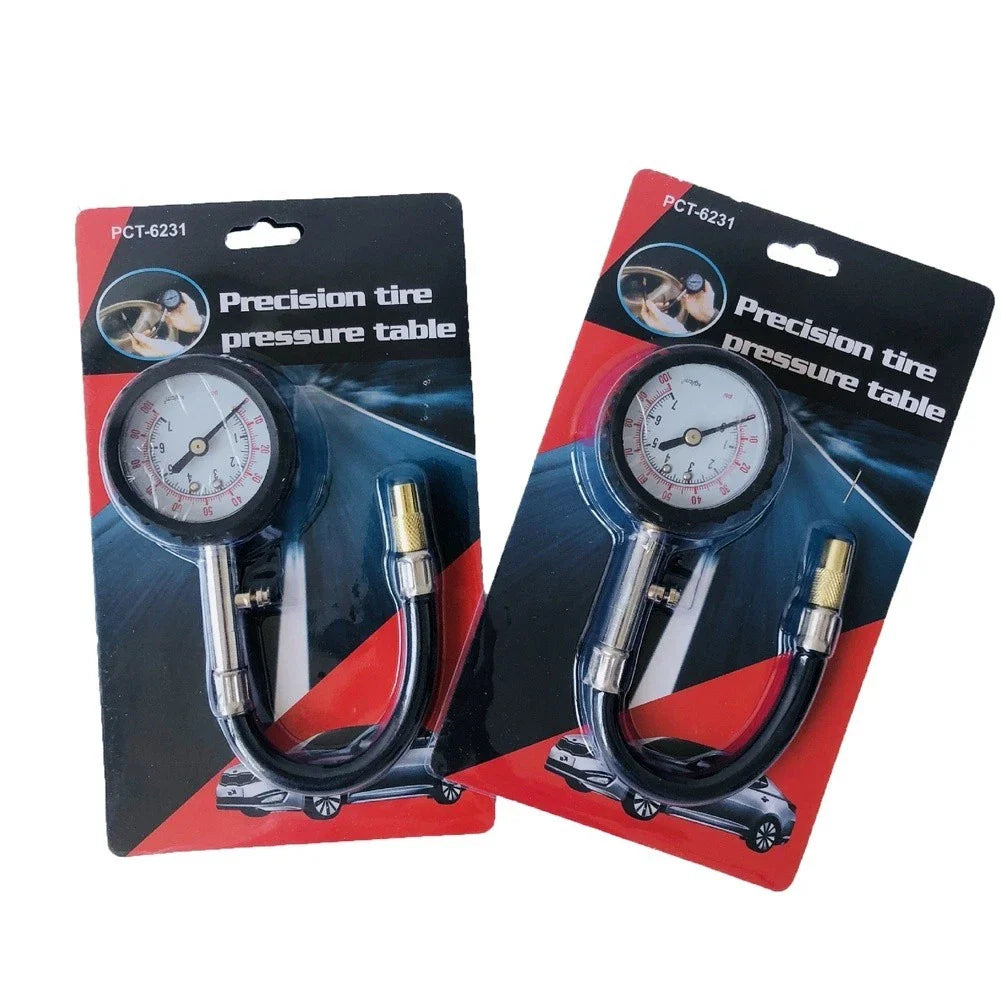 Mechanical Tire Pressure Gauge Portable Stainless Steel with Hose for Car Use