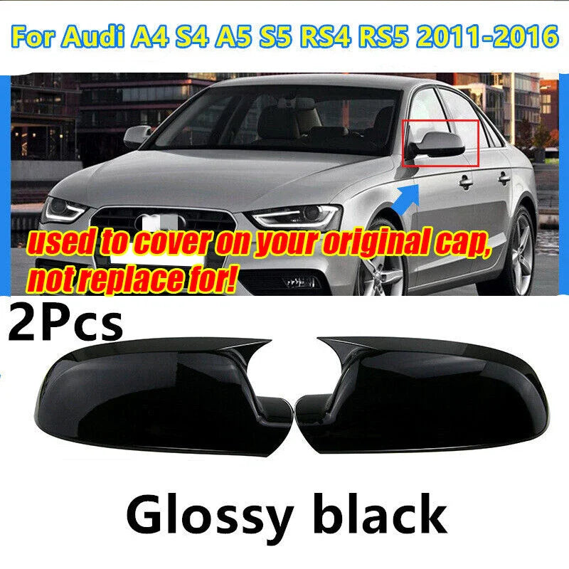 Glossy Black OX Horn Mirror Cap for Audi A4 S4 A5 S5 RS4 RS5 (2011–2016)