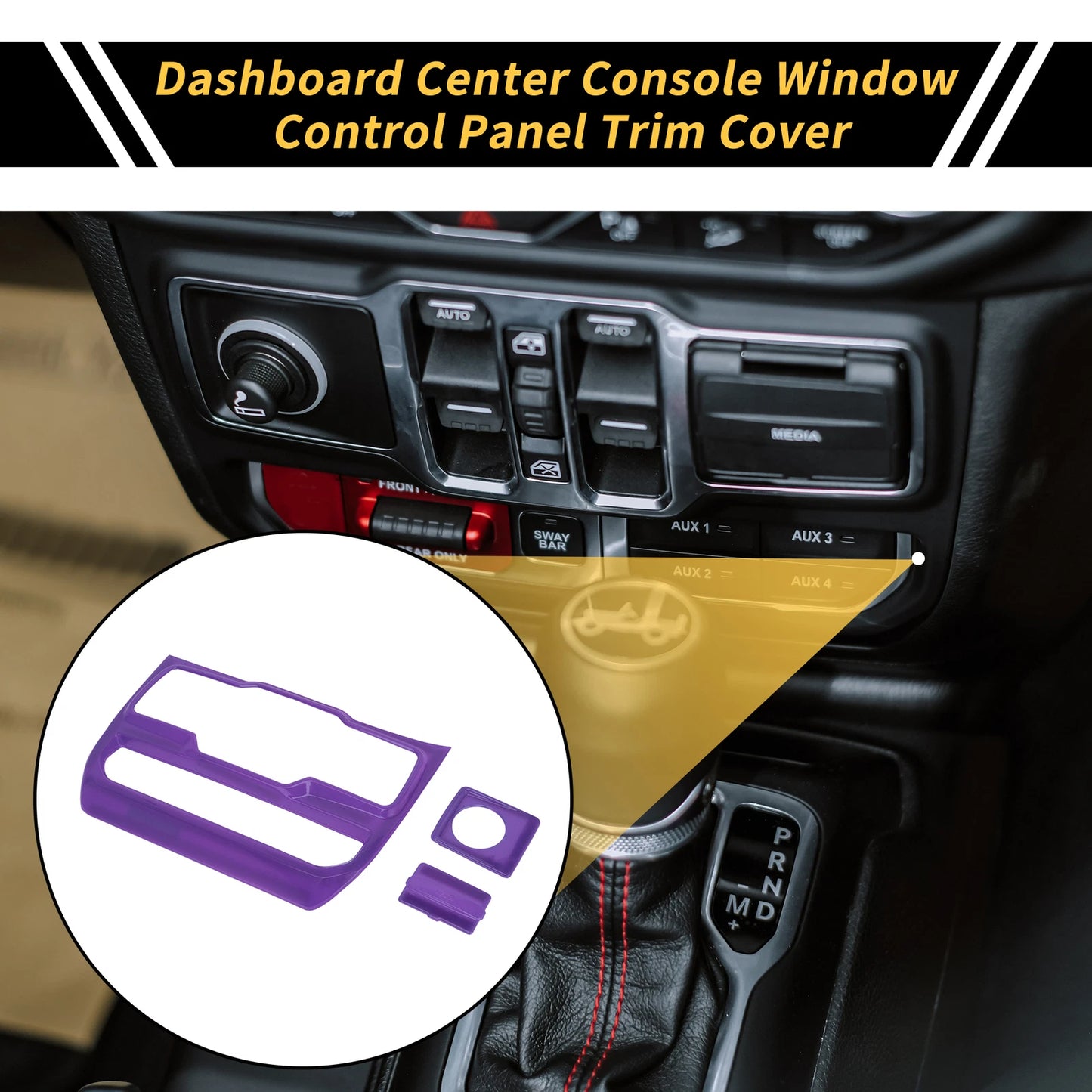 Dashboard Center Console Window Control Panel Cover for Jeep Wrangler (2007–2018) - Purple