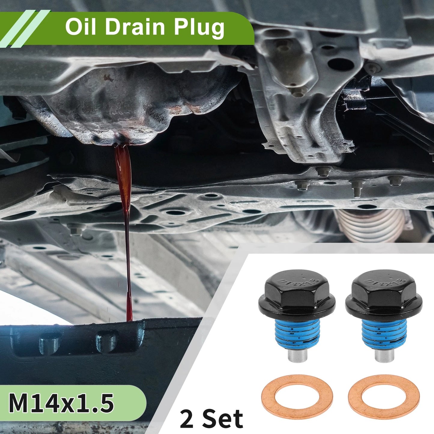 Set of 2 M14x1.5 Copper Oil Drain Plug with Gasket for Car Motorcycle
