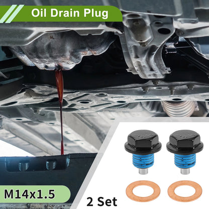 Set of 2 M14x1.5 Copper Oil Drain Plug with Gasket for Car Motorcycle