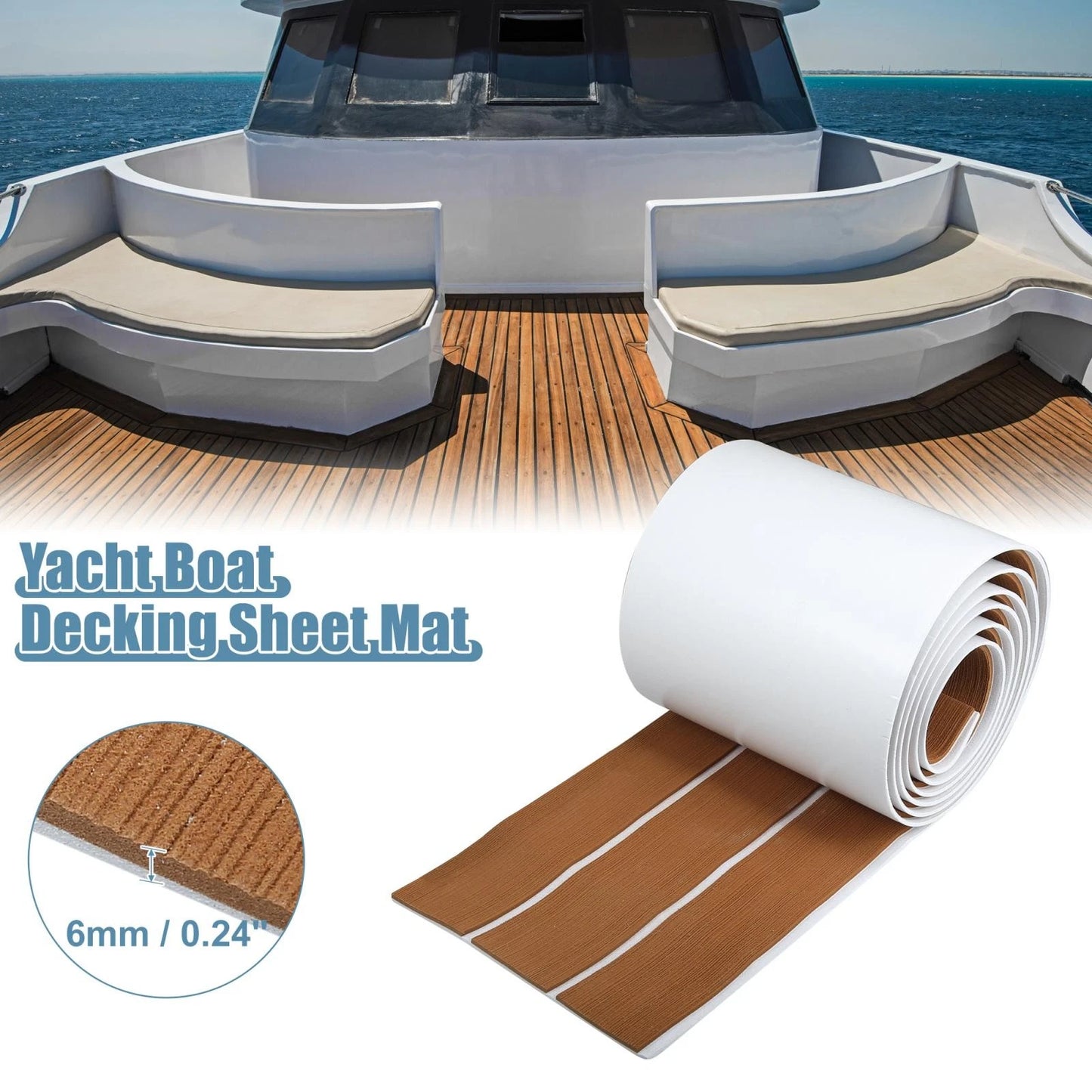 EVA Faux Teak Decking Sheet for Boat Yacht Marine (95"x7", Brown White)