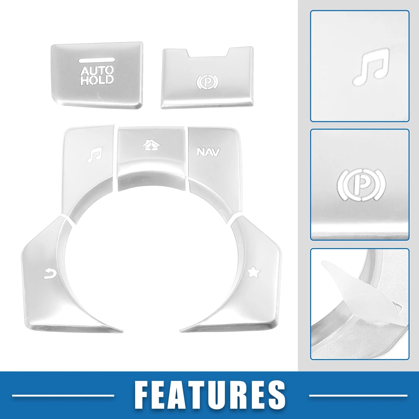 7pcs Center Console Media Panel Handbrake Trim for Mazda CX-5 (2017–2020) Silver Tone