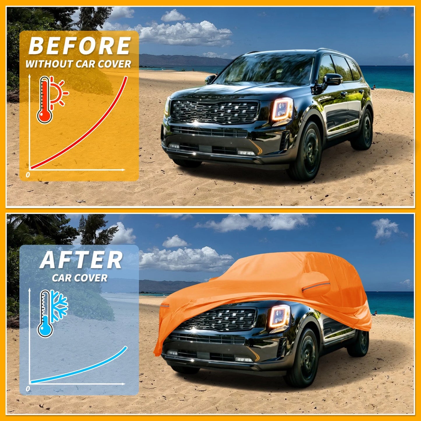 Waterproof Car Cover for Kia Telluride (2019–2023) - Orange Cotton, Zipper
