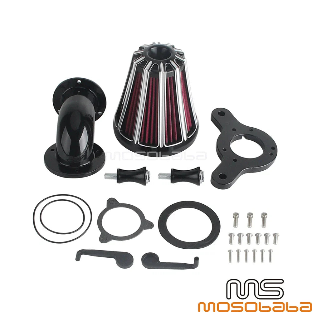 Black Air Filter Cleaner Intake Kit for Harley Road King FLHR (2004-2023)