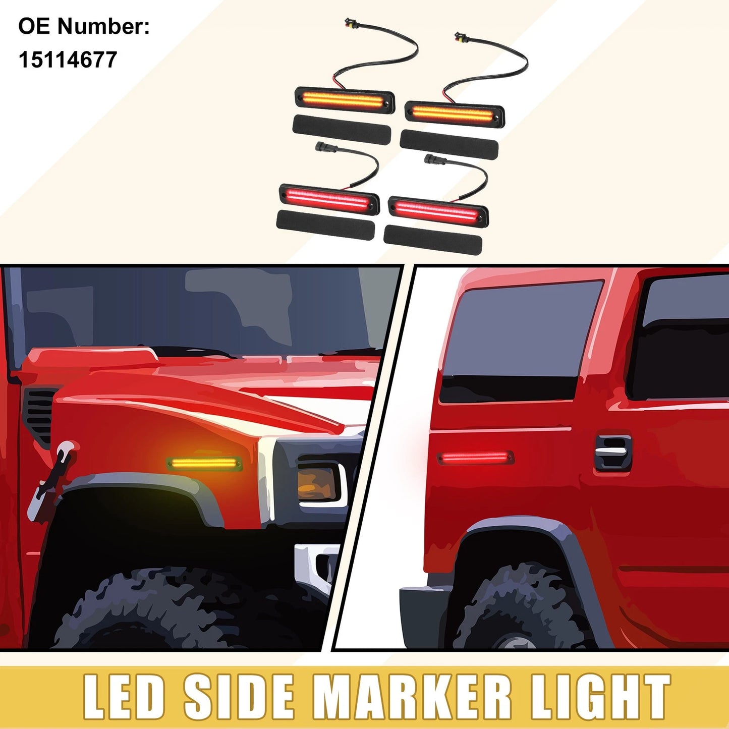 2X LED Side Marker Light 25952319 for Hummer H2 (2003–2009) Amber Red