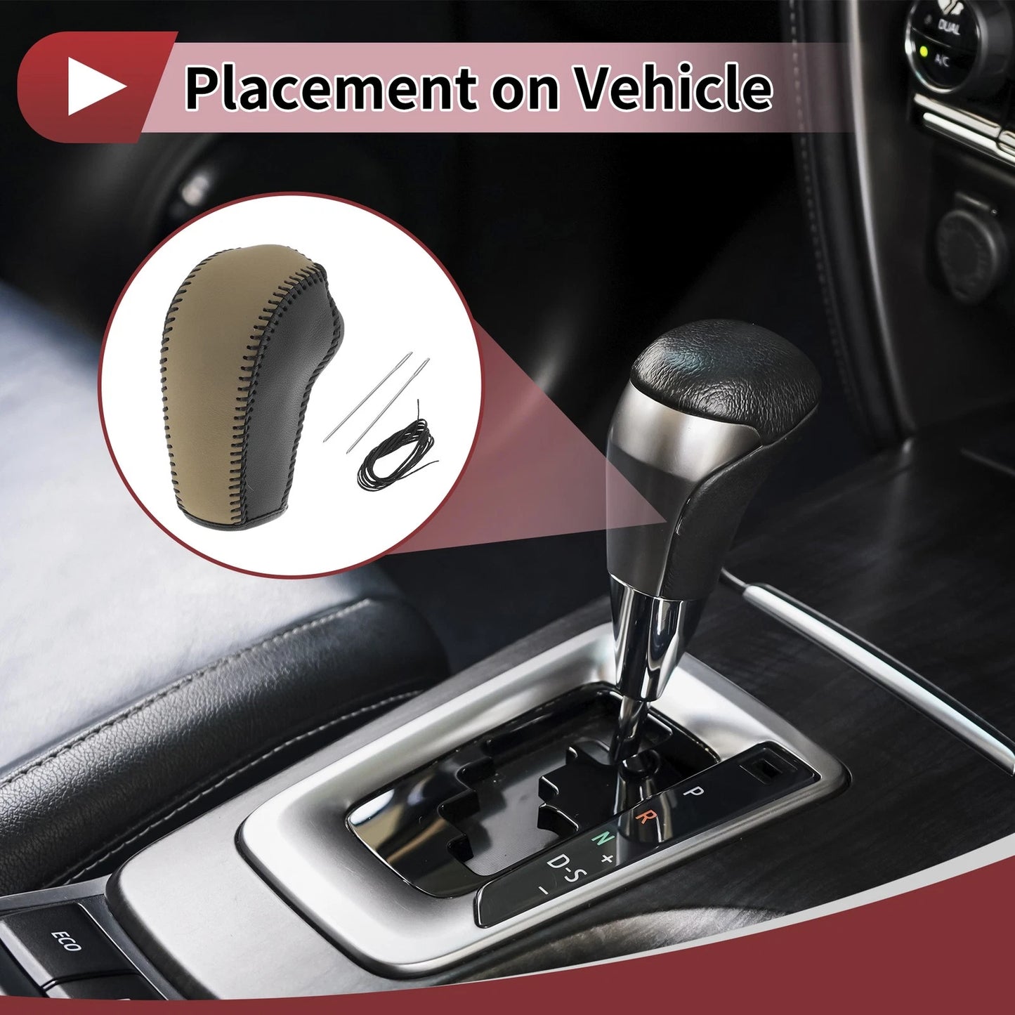 Gear Shift Knob Cover for Subaru Forester (2014–2017) Black Beige Faux Leather