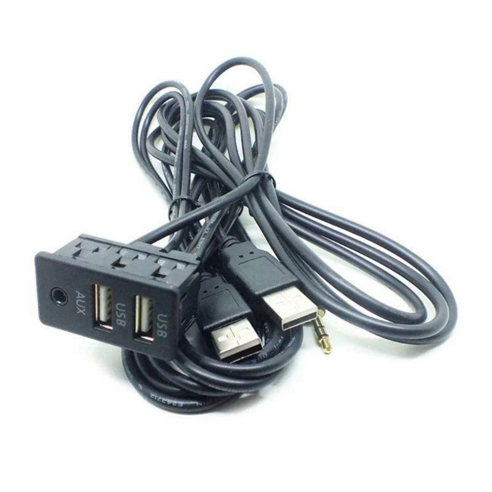 1.5M Dual USB Port Panel Adapter for Car Dash Mount AUX Extension Cable