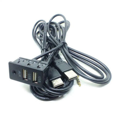 1.5M Dual USB Port Panel Adapter for Car Dash Mount AUX Extension Cable