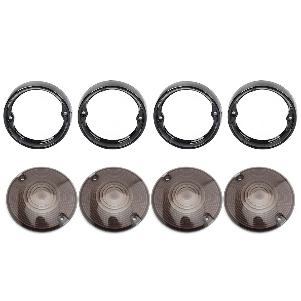 Set of 4 Flat Turn Signal Light Lens Cover Bezel Visor Ring for Harley (1986–Present)
