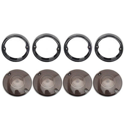 Set of 4 Flat Turn Signal Light Lens Cover Bezel Visor Ring for Harley (1986–Present)