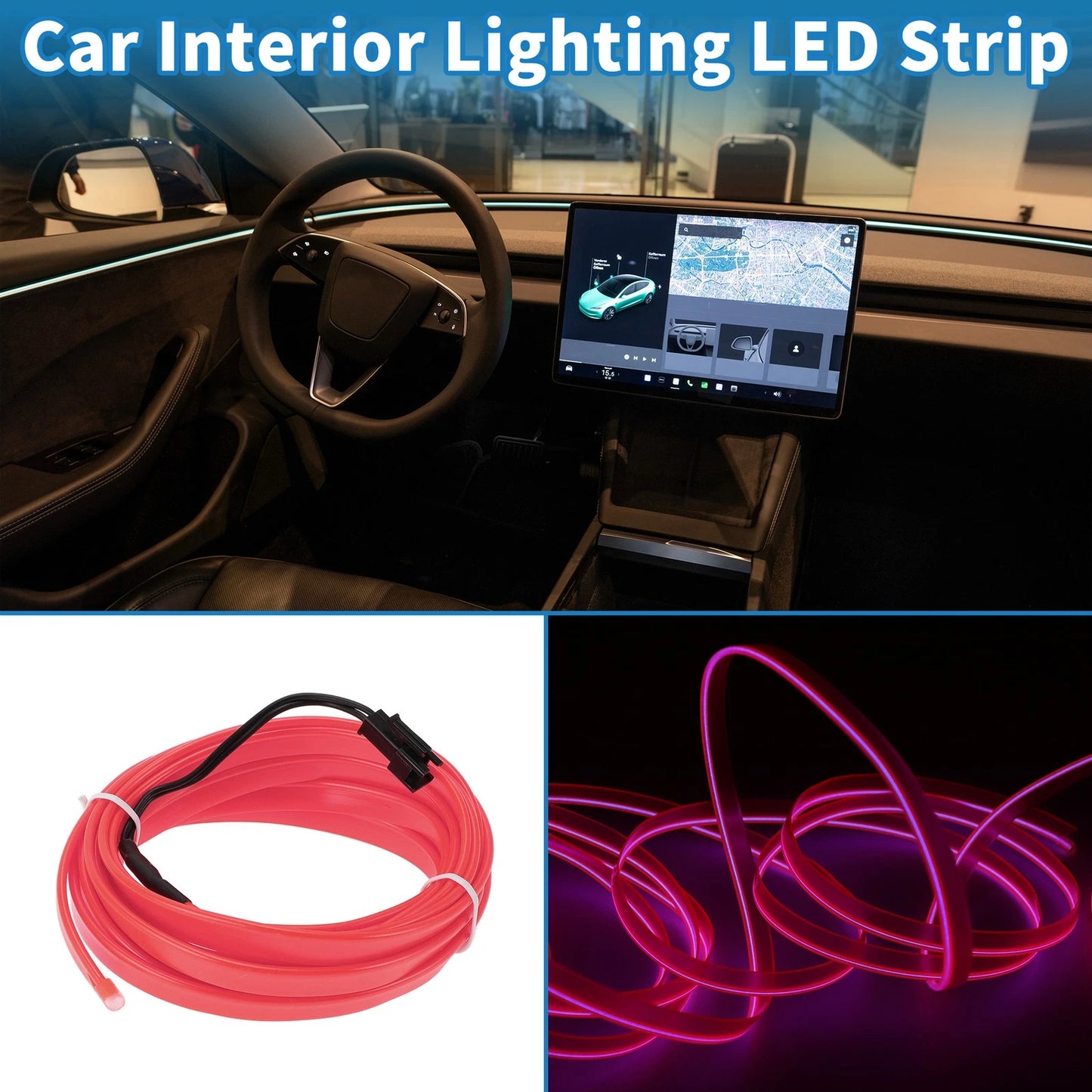 LED Strip Interior Decoration Lighting for Car (3 Meter, Pink)