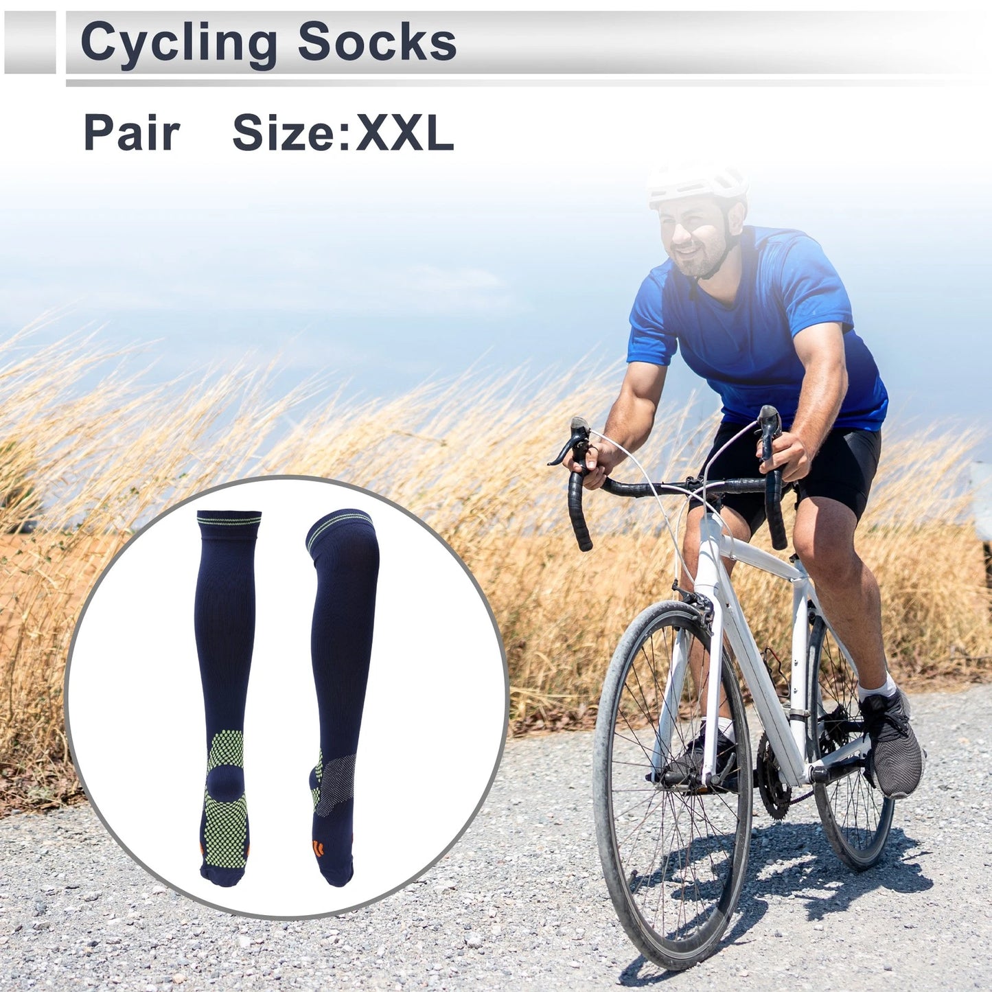 Cycling Socks Anti-Slip Size XXL Polka Dot Navy Light Green