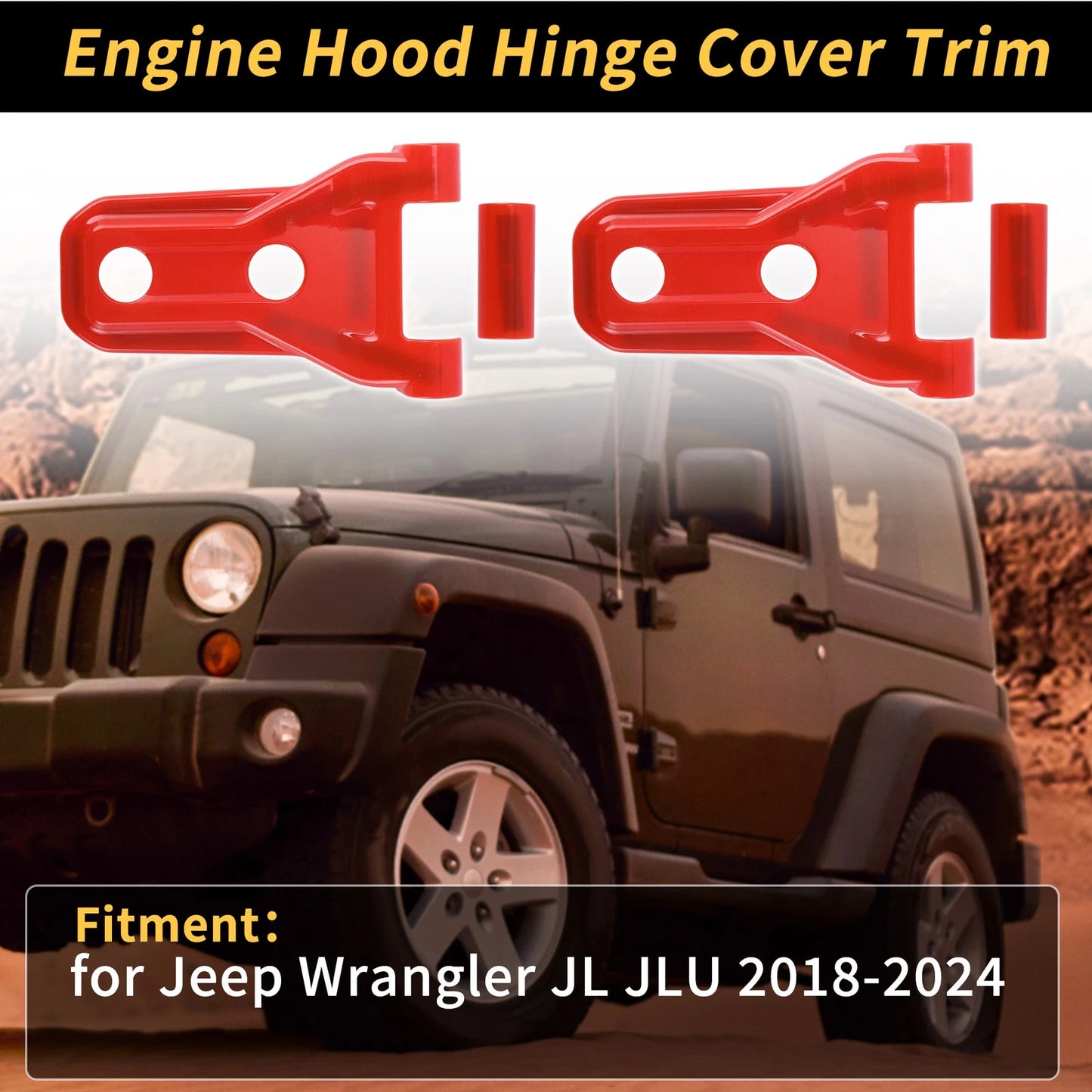 1 Pair Engine Hood Hinge Cover for Jeep Wrangler JL JLU (2018–2024) Red Plastic