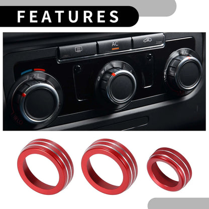 Set of 3 AC Media Volume Switch Knob Cover Rings for Dodge Durango (2021–2023) Red