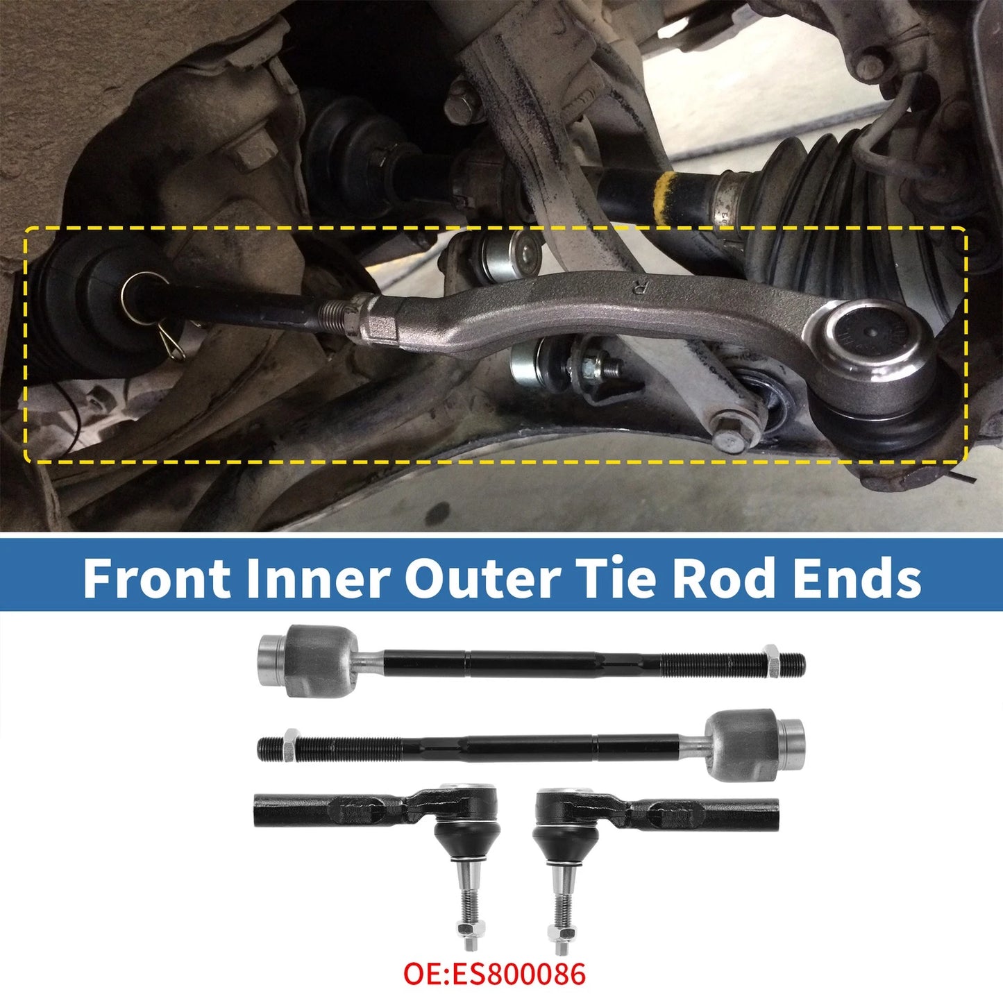 Set of 4 Front Inner Outer Tie Rod End Links for Chevrolet Malibu (2004–2012) No. ES800086