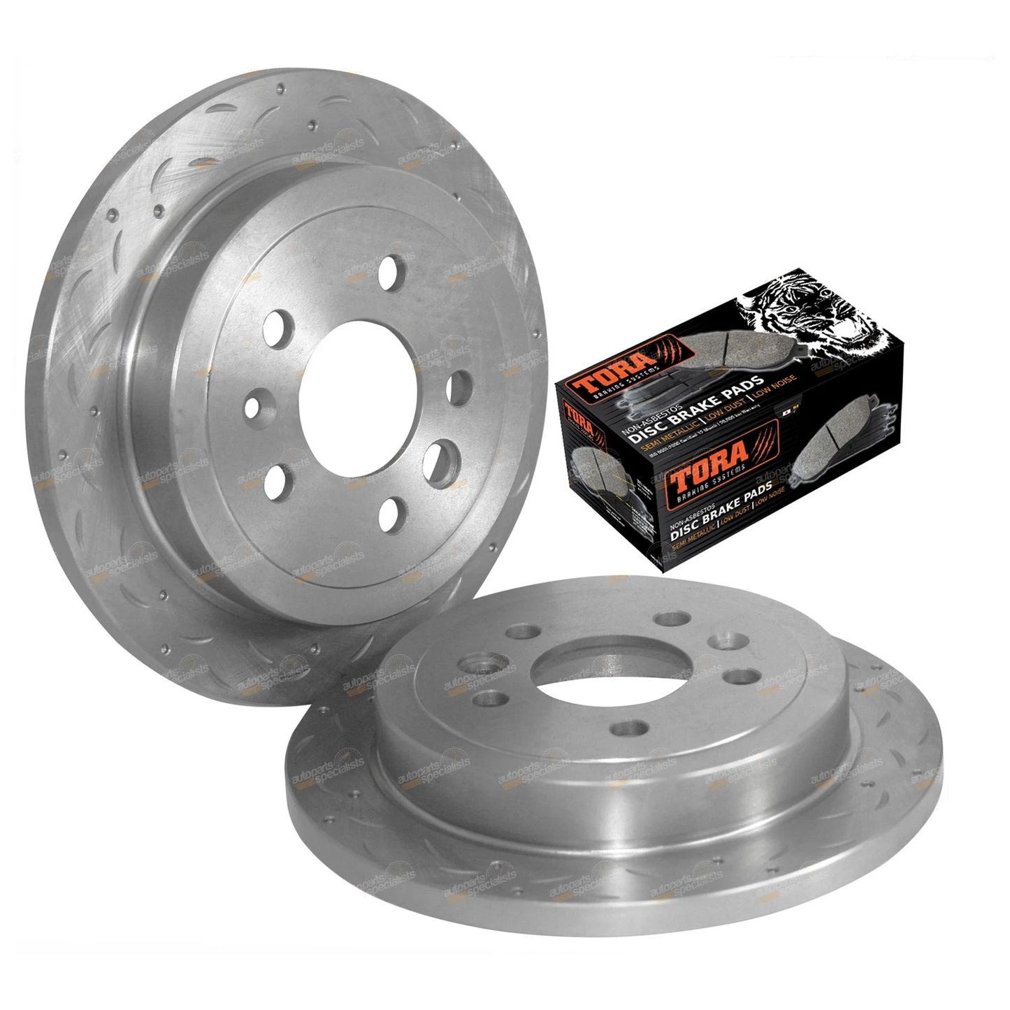 Set of 2 Slotted Dimpled Brake Rotors and Rear Disc Pads for Falcon AU (2000–2002)