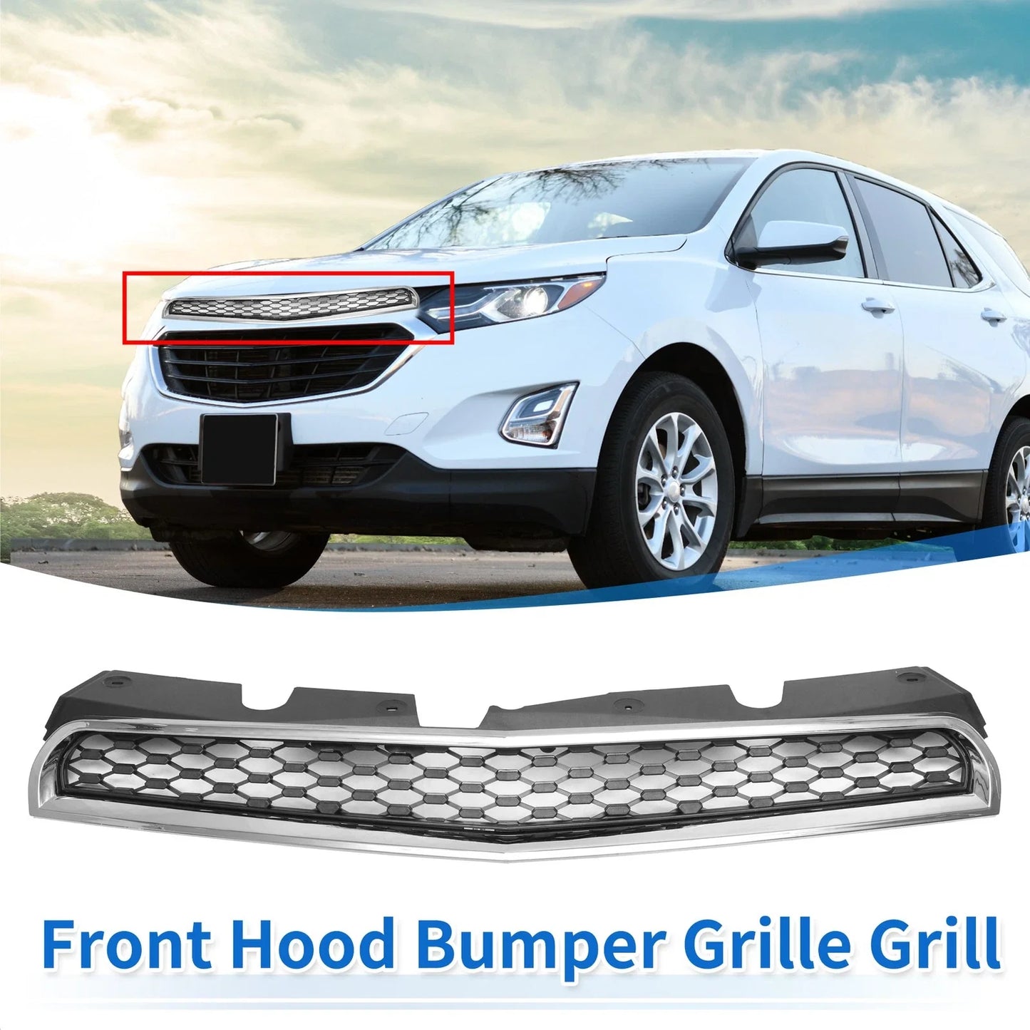 Front Upper Bumper Grille for Chevrolet Equinox (2010-2015) Chrome Silver Tone