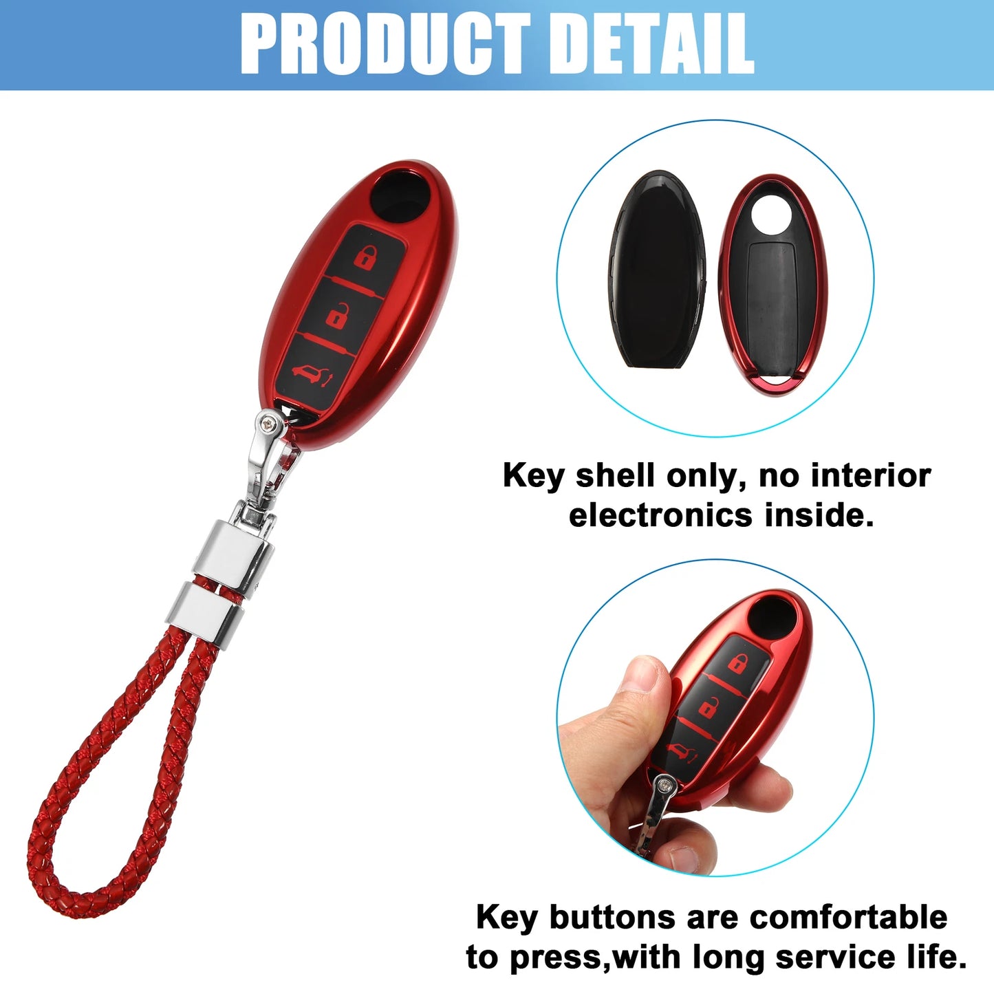 TPU 3 Button Key Fob Case Cover for Nissan (with Key Rings Kit)