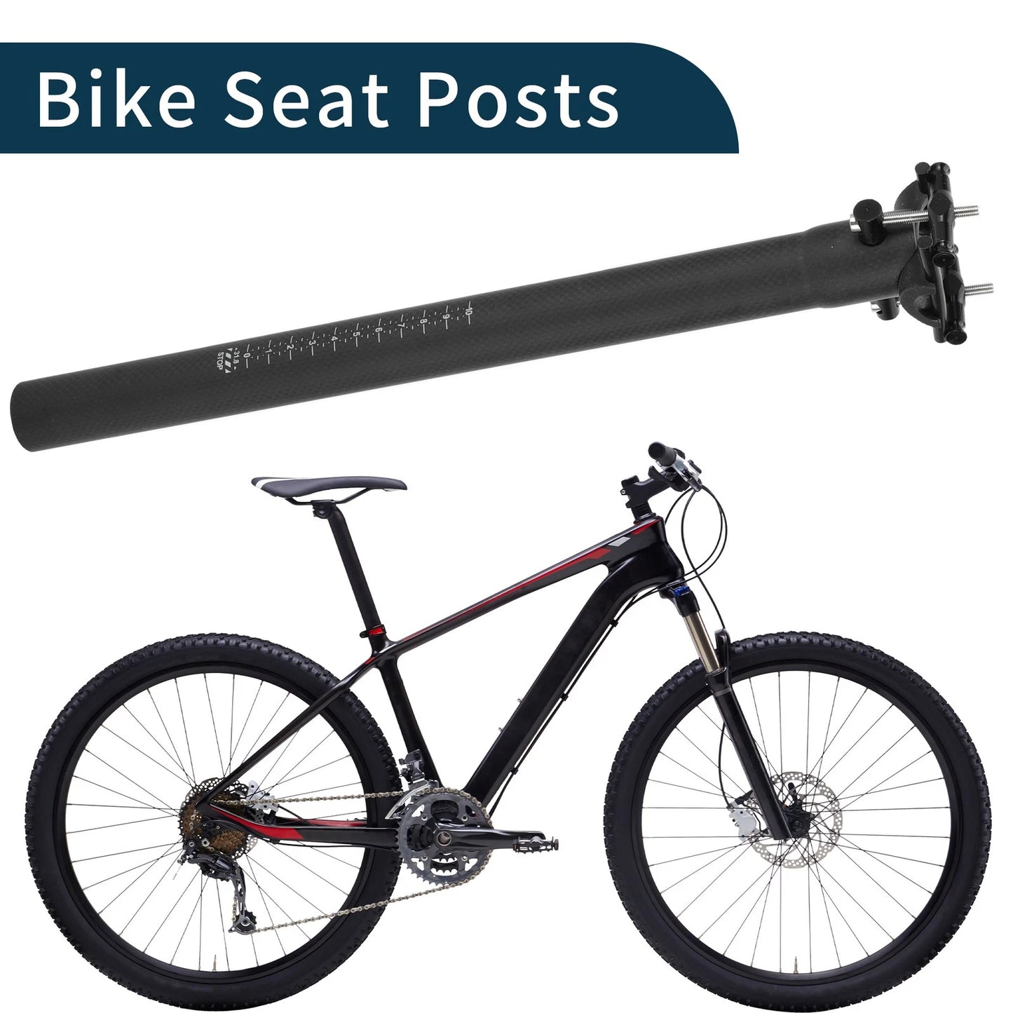 Bike Seat Post 31.8mm x 450mm for Universal Fit (2010–2023) Matte Black Carbon Fiber