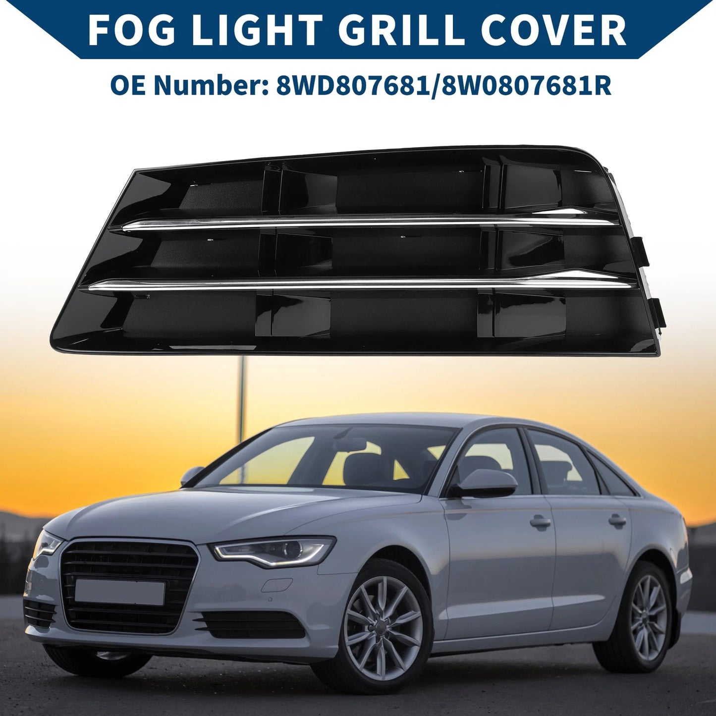 1pc Fog Light Grill for Audi A4 B9 (2016–2023) No. 8WD807681 Black Silver