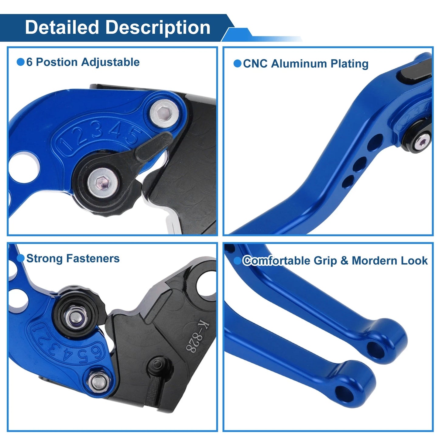 Adjustable Short Brake Clutch Levers for Kawasaki ZX6R/ZX636R/ZX6RR (2000–2004) Blue
