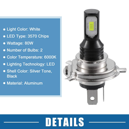 Set of 2 H4 LED Fog Light Bulbs 3570 Chips for Auto Car