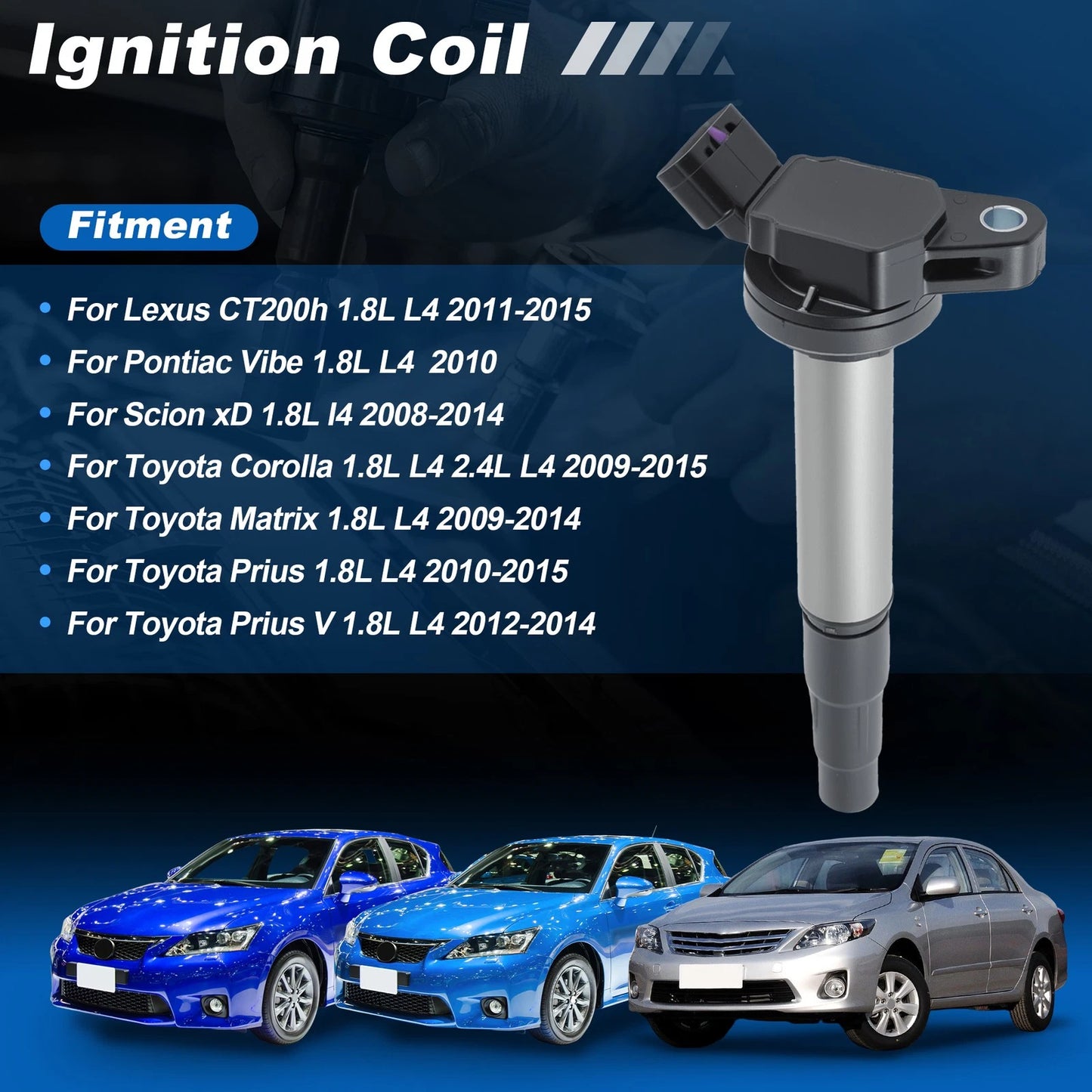 Set of 4 Ignition Coils 9091902258 for Toyota Corolla (2009–2015) Prius (2010–2015)