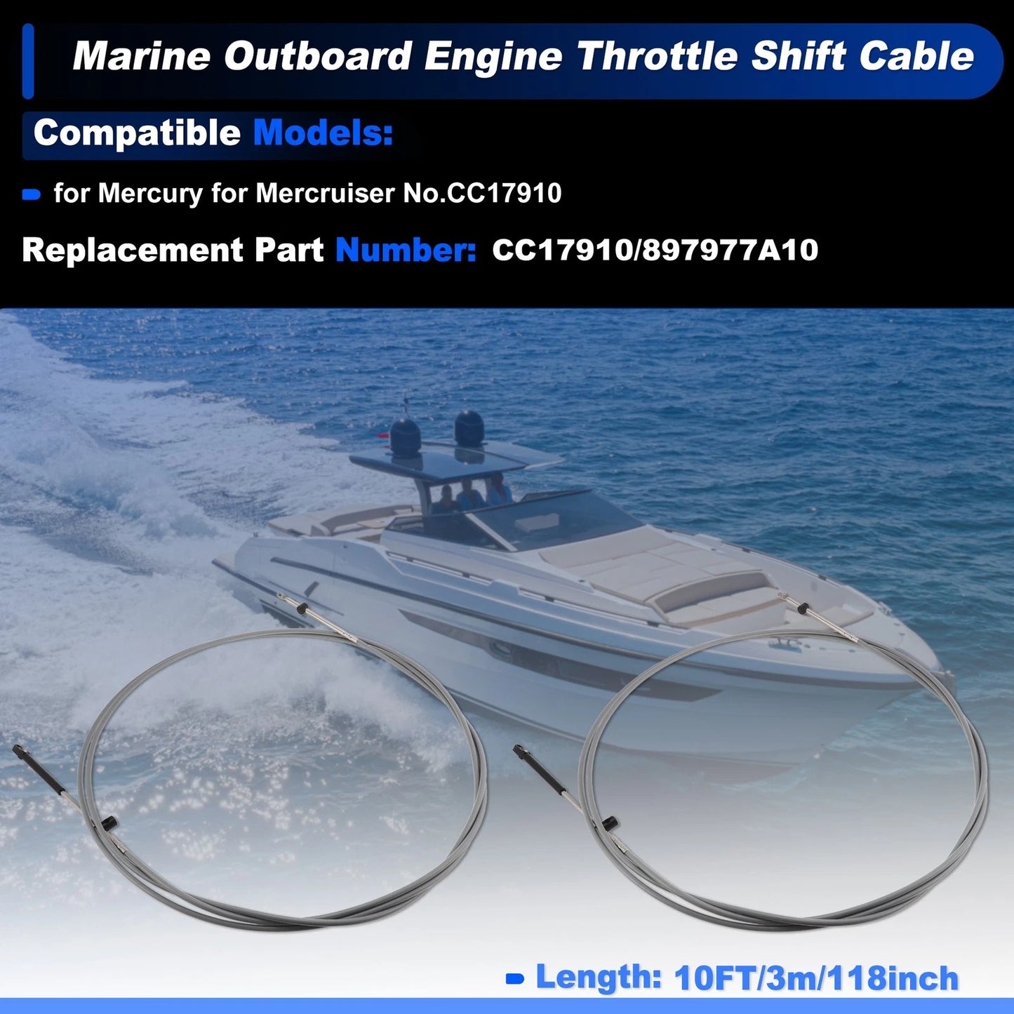 Throttle Shift Control Cable for Mercury Mercruiser (No.CC17910) (300cm)