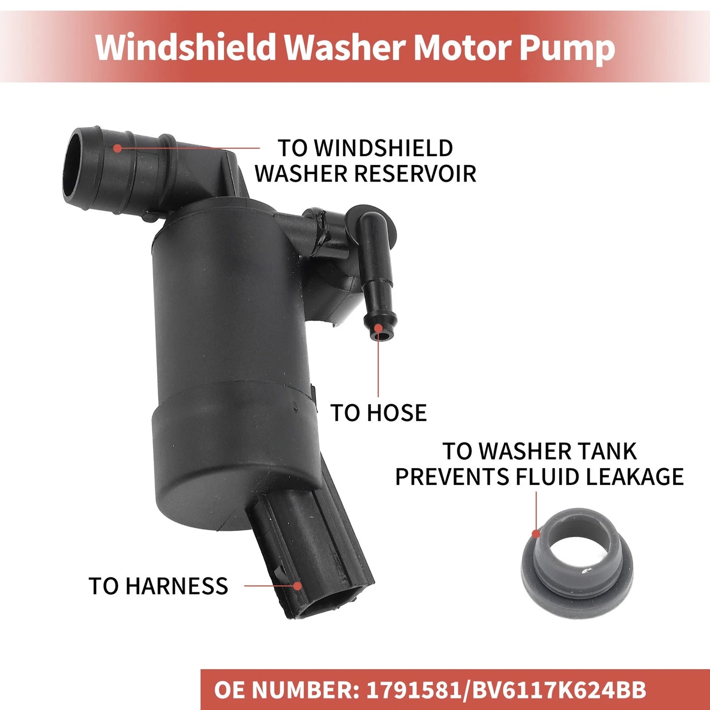 Windshield Washer Pump w/Grommet for Ford Focus (No. 1791581)