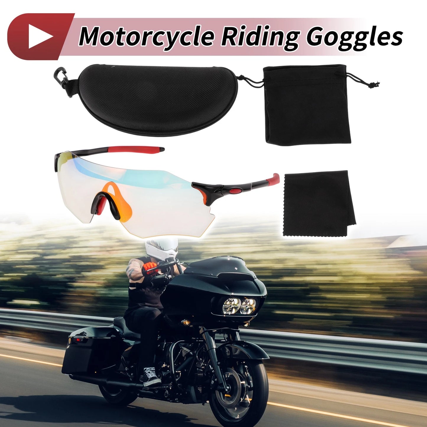 Set of 1 Motorcycle Riding Goggles for Universal Fit (Light Red Lens)