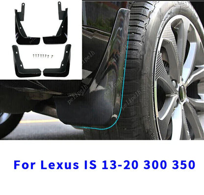 Mud Flap Splash Guard Gloss Black ABS Front Rear L&R for Lexus IS (2013-2020)
