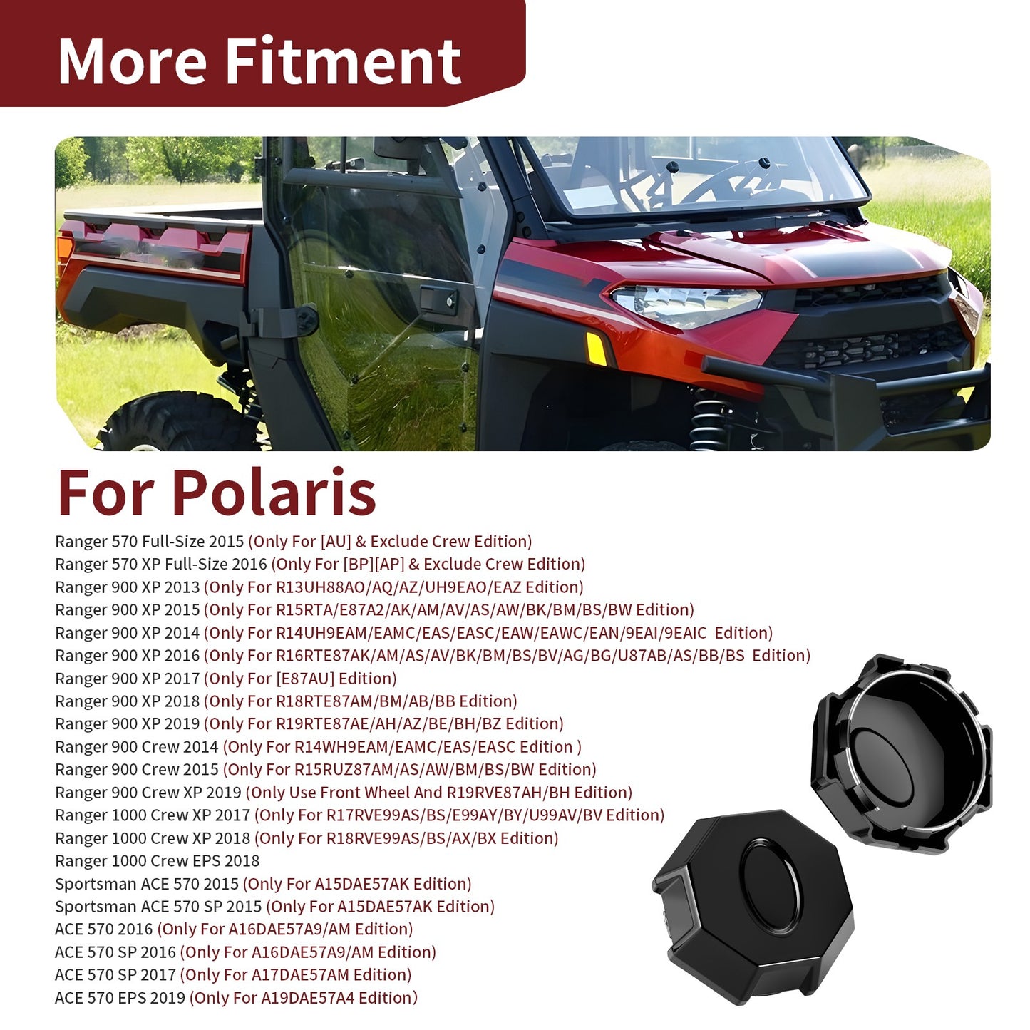 Set of 2 Wheel Caps for Polaris Ranger 570 900 1000 Crew XP (2013–2019)