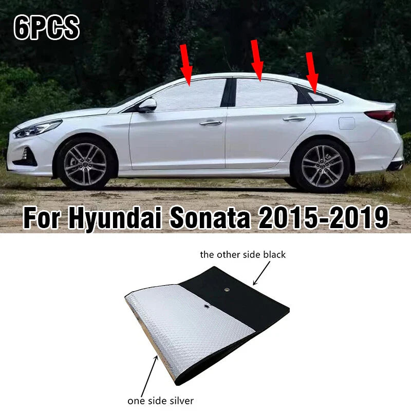 6 x Side Window Privacy Sunshade Black Silver for Hyundai Sonata (2015–2019)