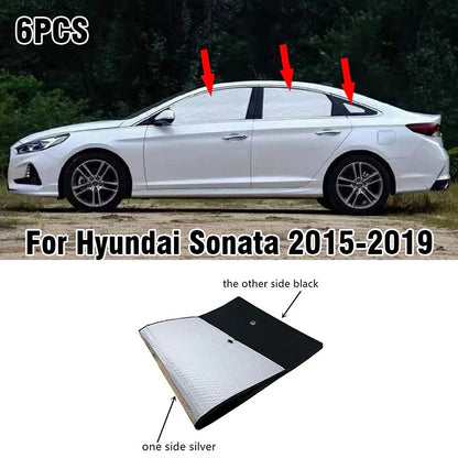 6 x Side Window Privacy Sunshade Black Silver for Hyundai Sonata (2015–2019)
