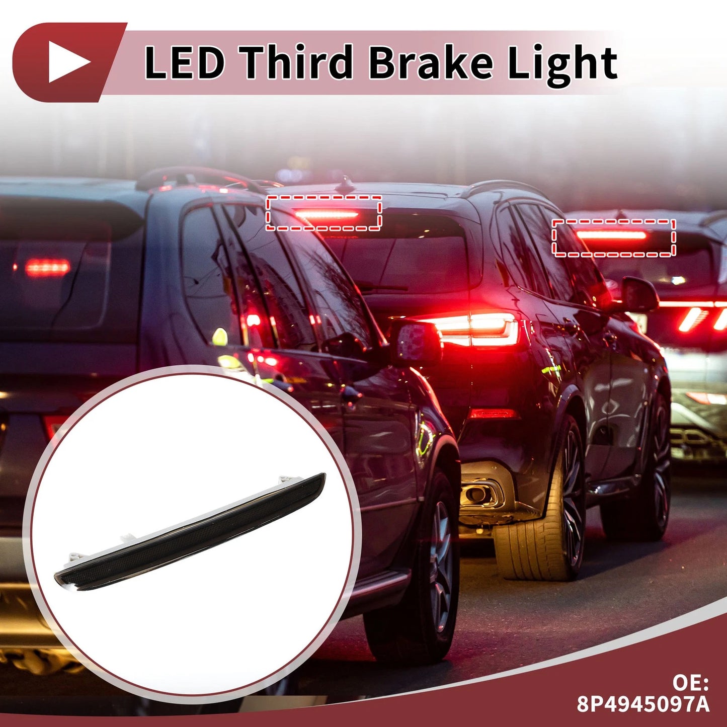 Black LED Third Brake Light for Audi A3 S3 RS3 8P (2004–2013) No. 8P4945097A