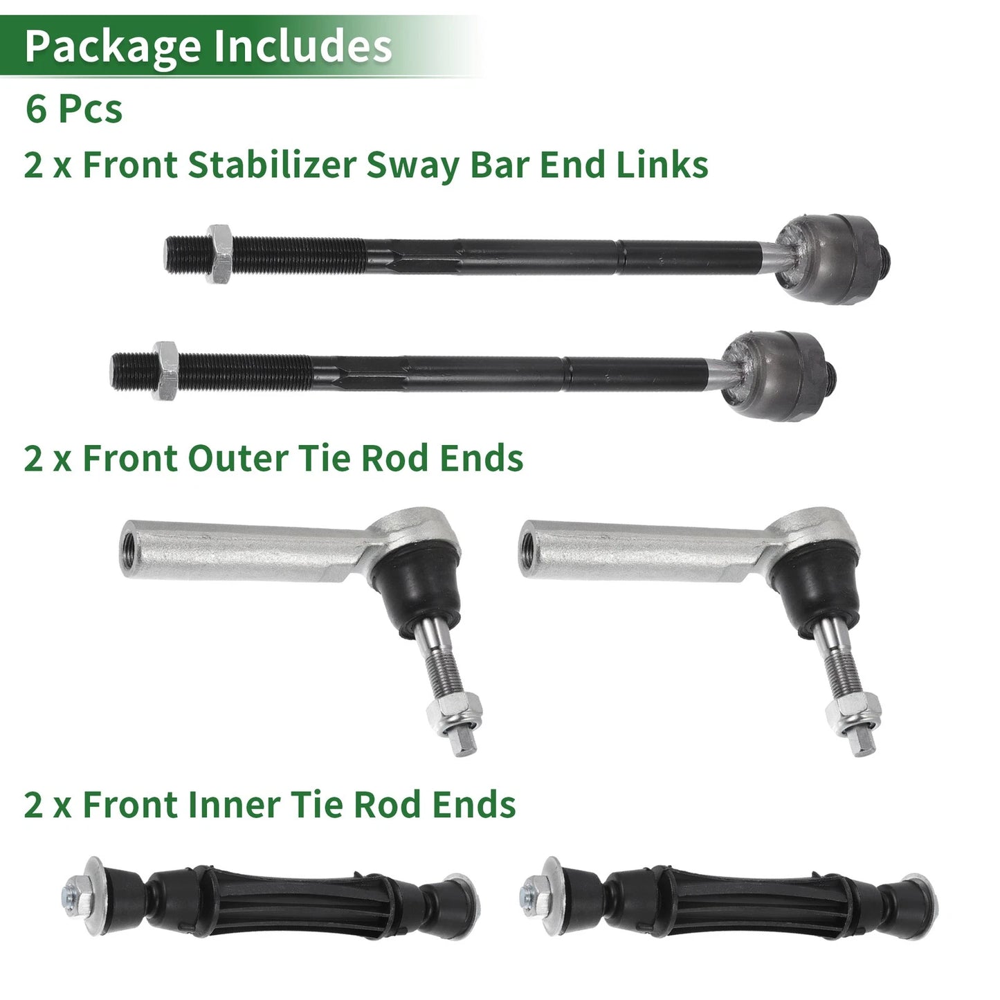 6X Front Suspension Kit Tie Rod End Sway Bar Link for Cadillac Escalade (2015–2019)