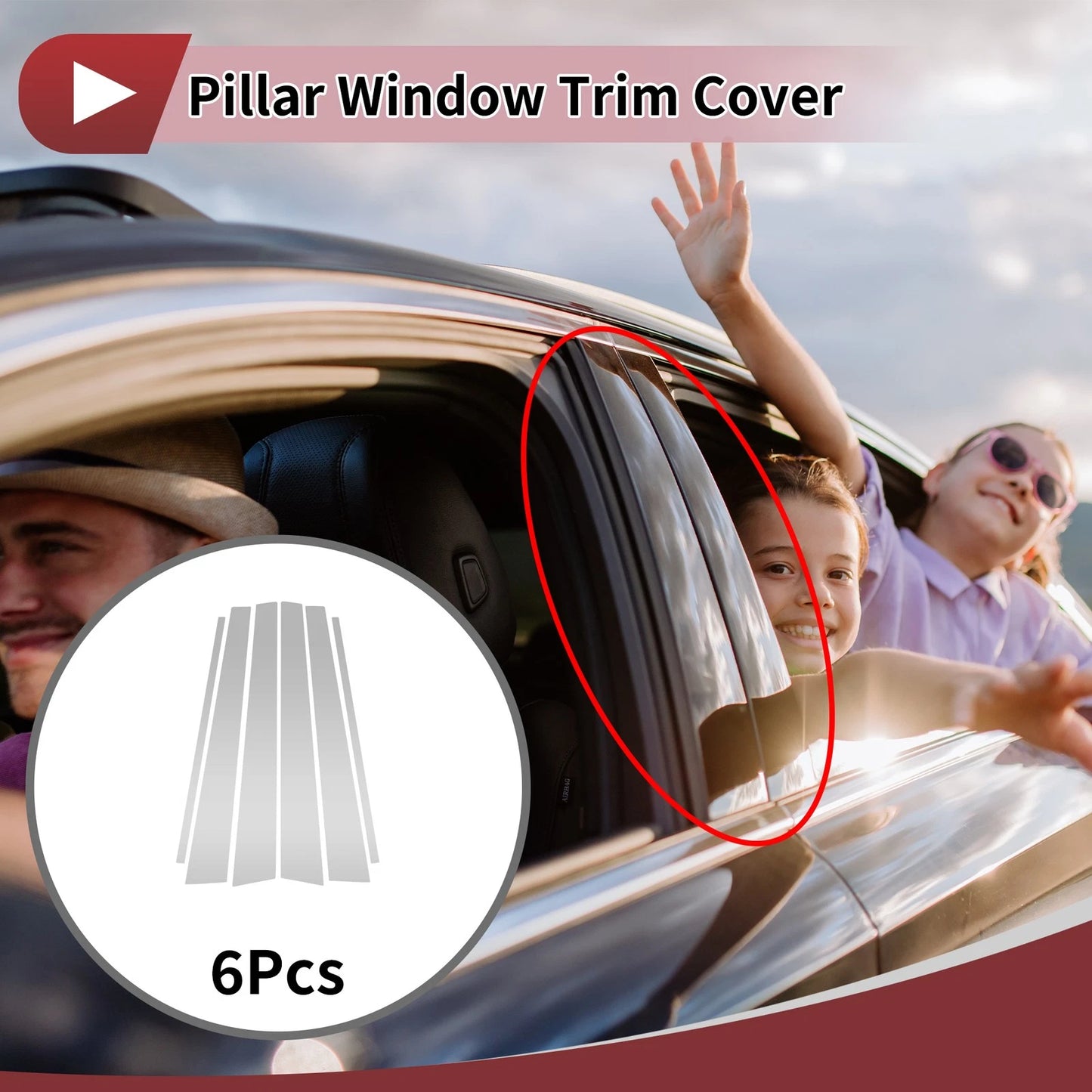 6 Pcs Car Door Pillar Window Trim for Toyota Highlander (2001–2007) Silver Tone