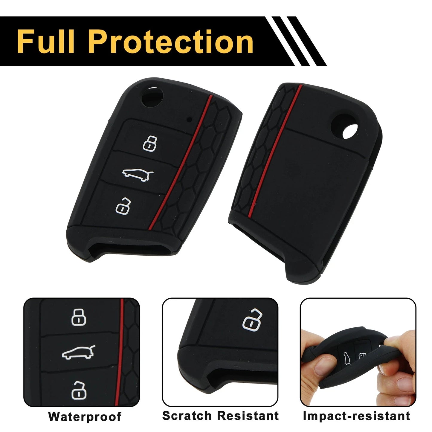 TPU Silicone Car Key Case for VW Golf 7 (2013–2020) - 3 Buttons, Black Red