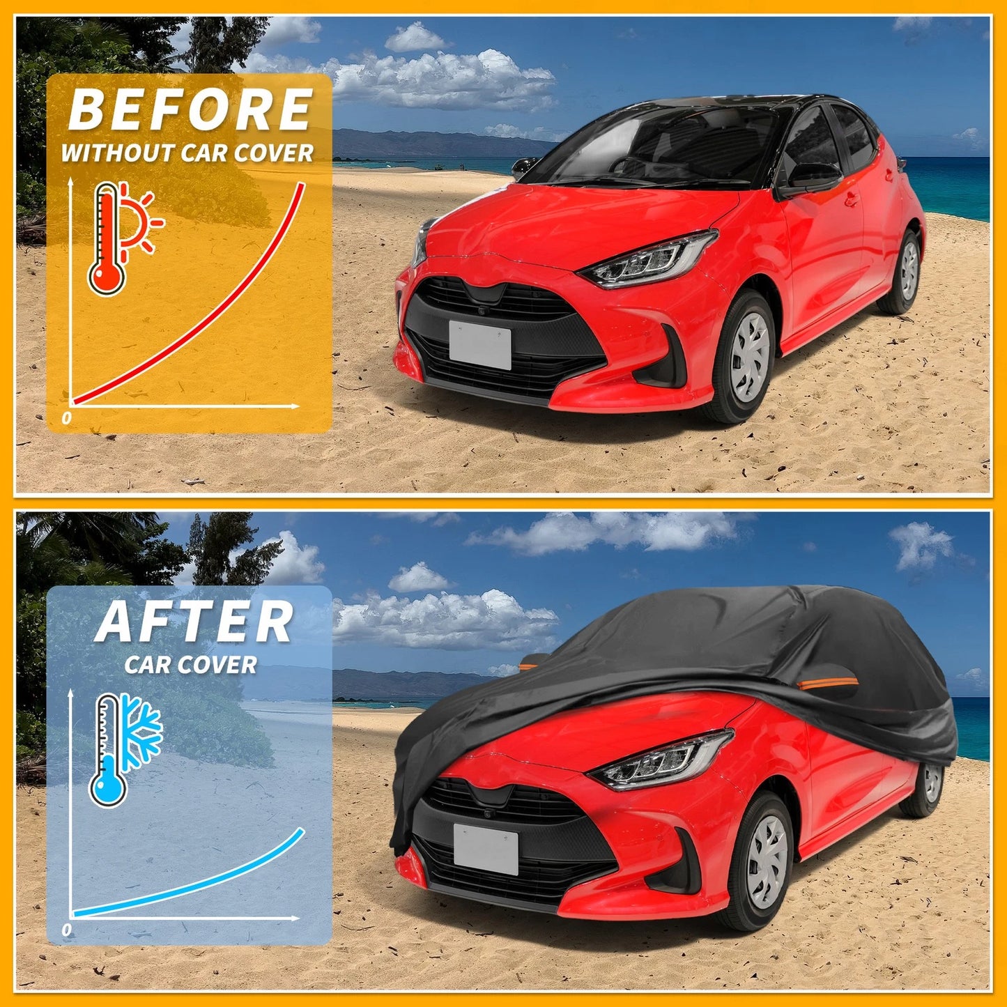 Waterproof Car Cover for Toyota Yaris (All Weather, Black, Aluminum Film)