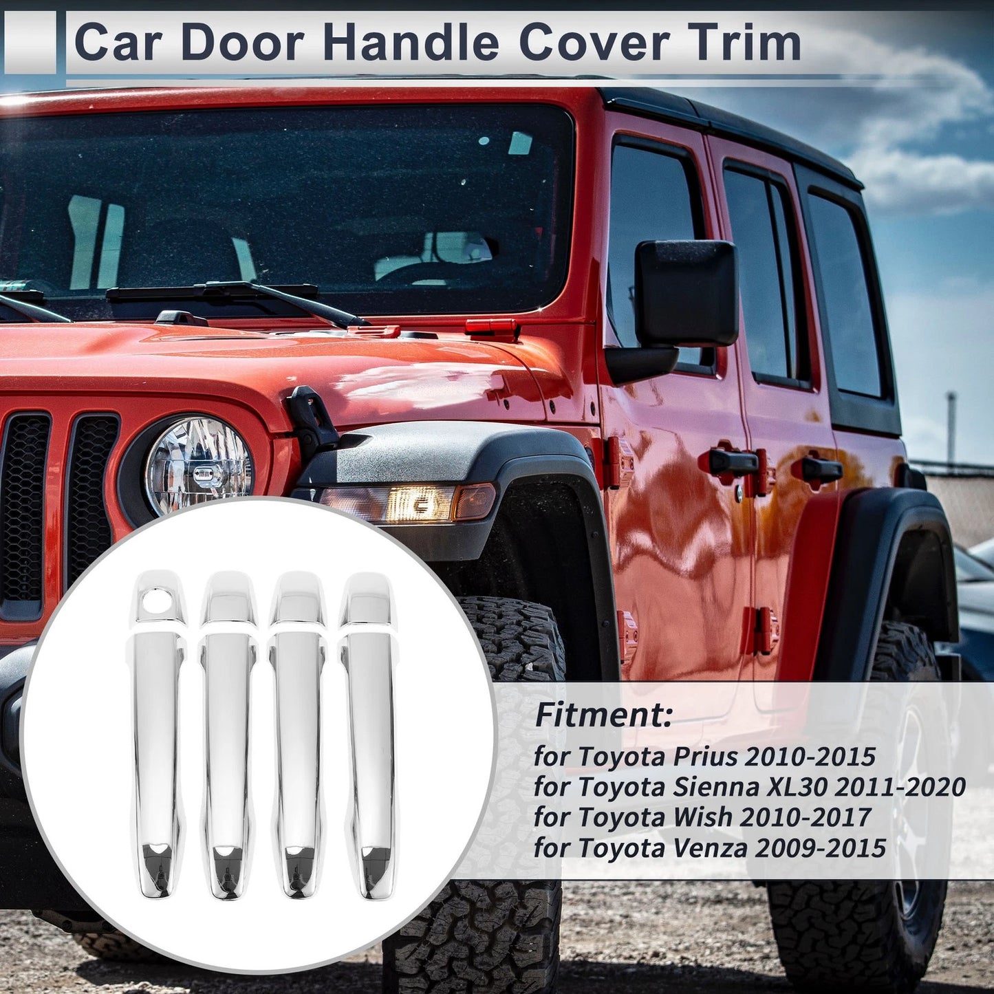 Door Handle Cover Trim for Toyota Prius (2010–2015) Silver Tone