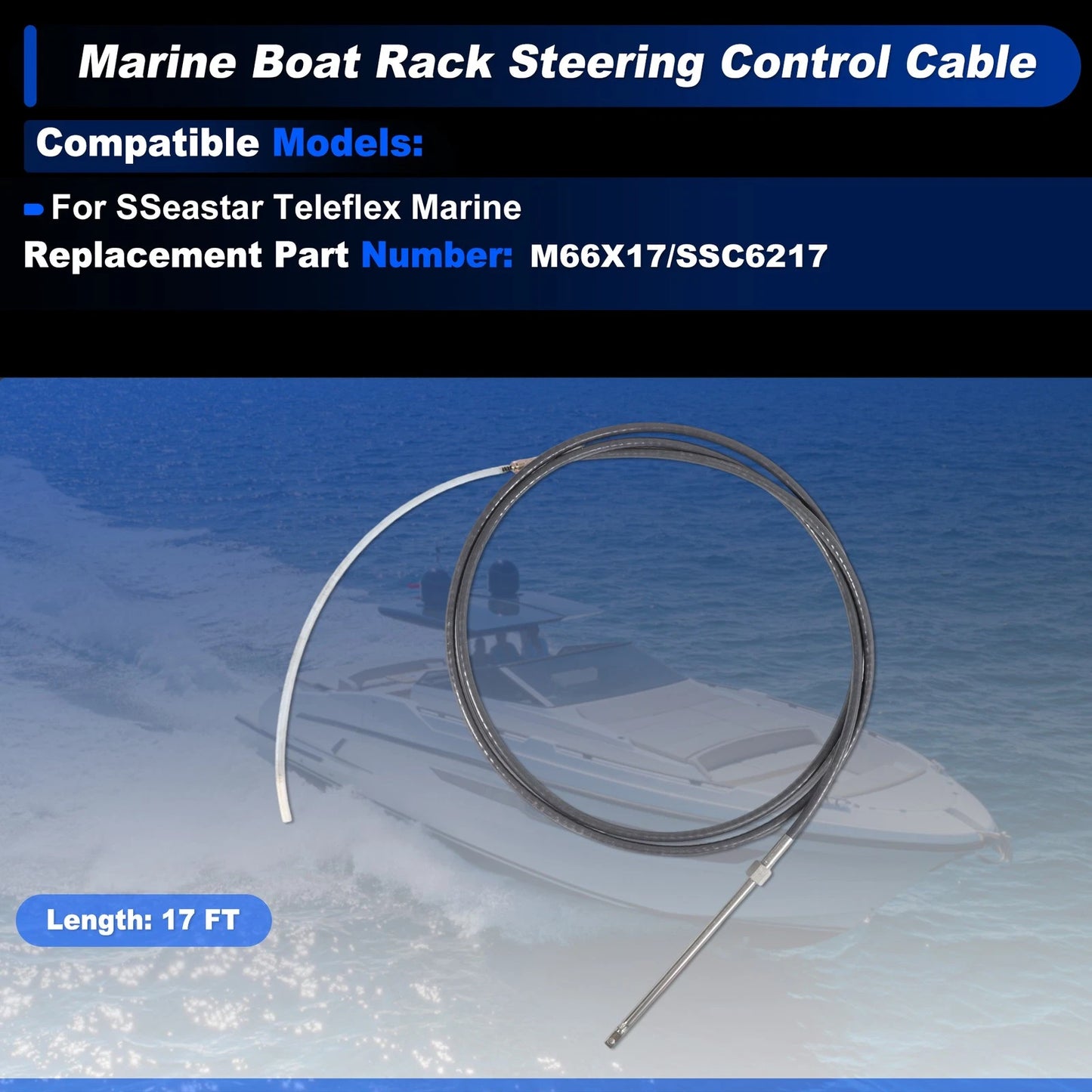 M66X17 Steering Control Cable for Marine Boat (17 ft)