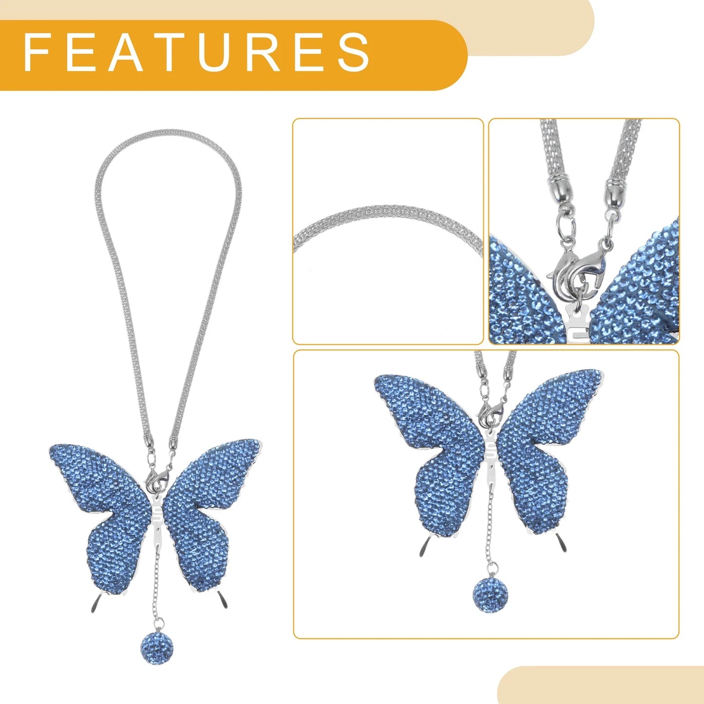 Faux Diamond Butterfly Rear View Mirror Pendant for Universal Cars (1 Pc)