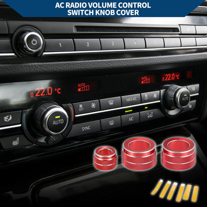 Set of 3 AC Radio Volume Control Switch Knob Cover Rings for BMW F10 (2011–2016) Red