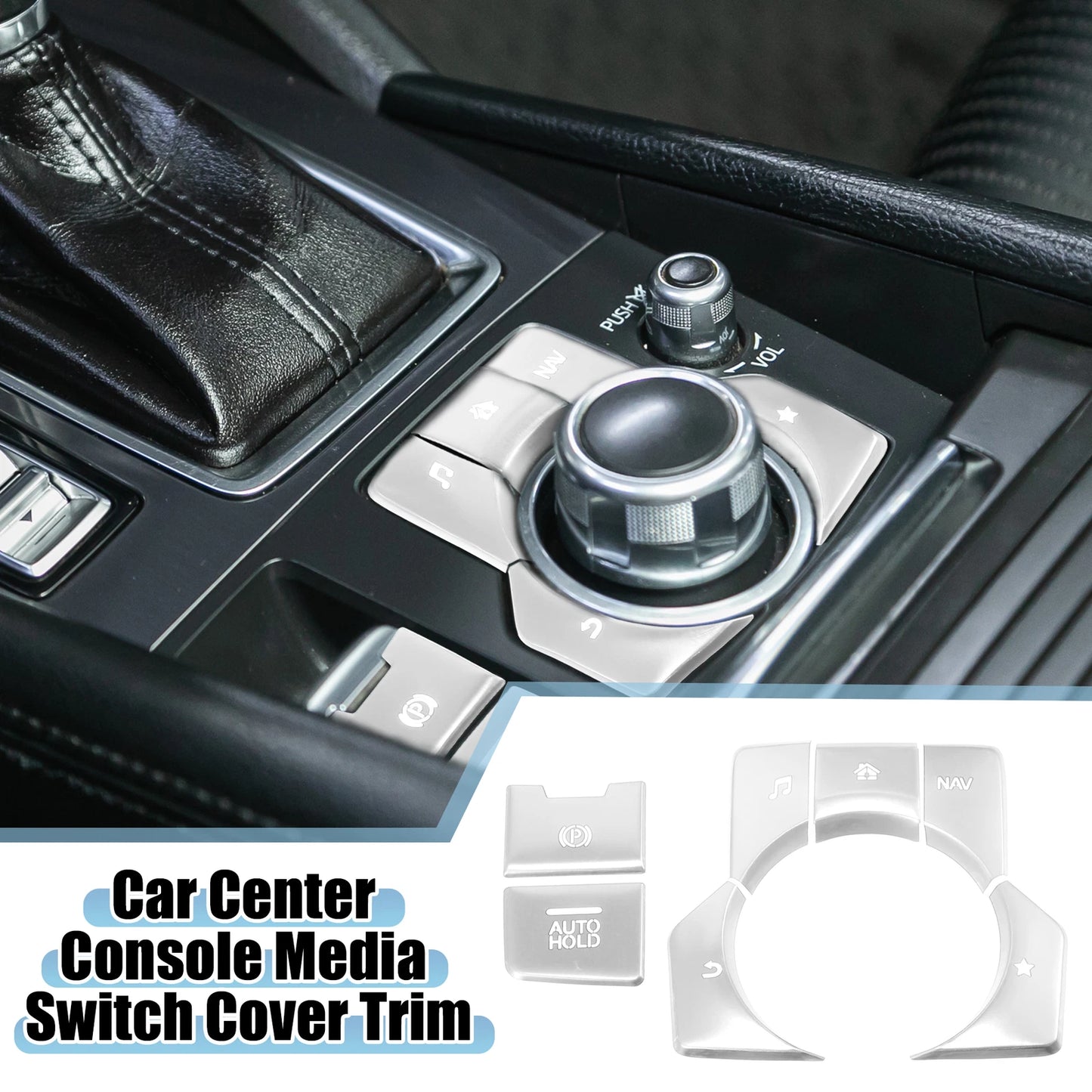 7pcs Center Console Media Panel Handbrake Trim for Mazda CX-5 (2017–2020) Silver Tone