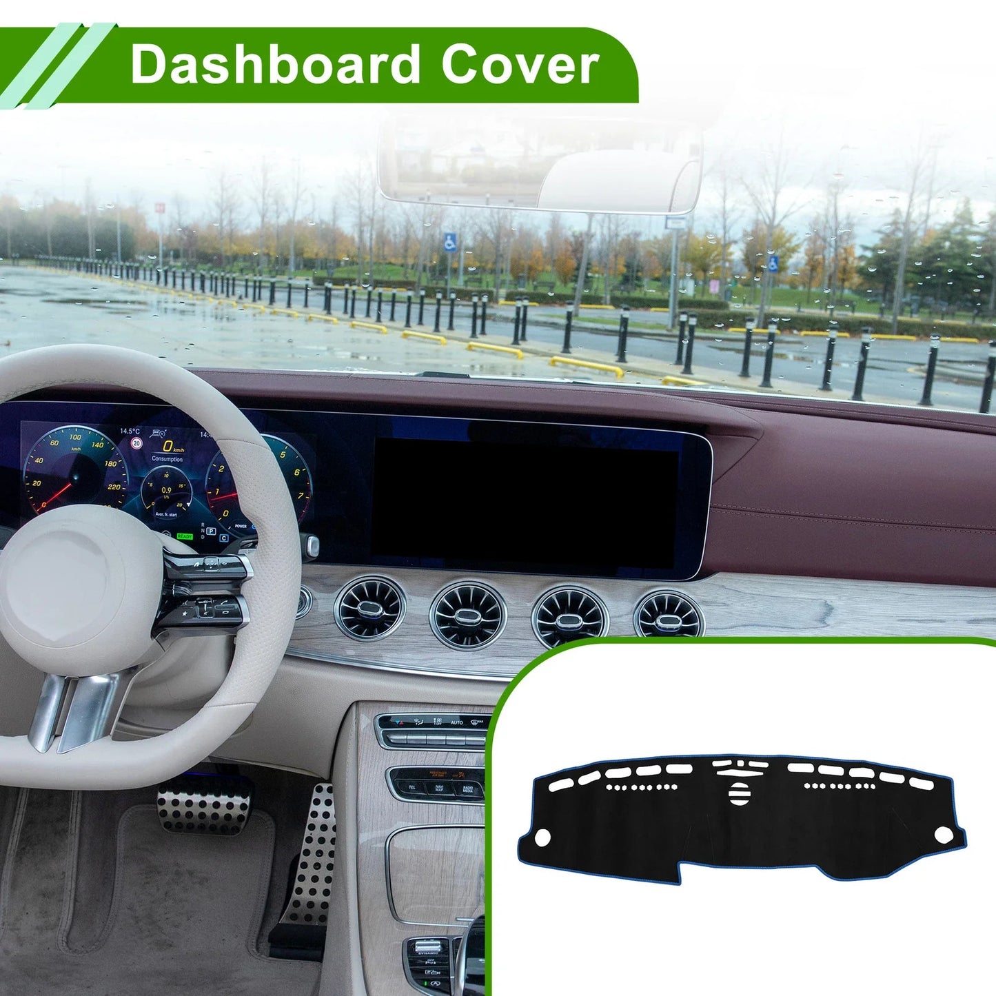 Dashboard Cover Mat for Mercedes E-Class 2010 (2010) - Sun Protector Pad Black Blue