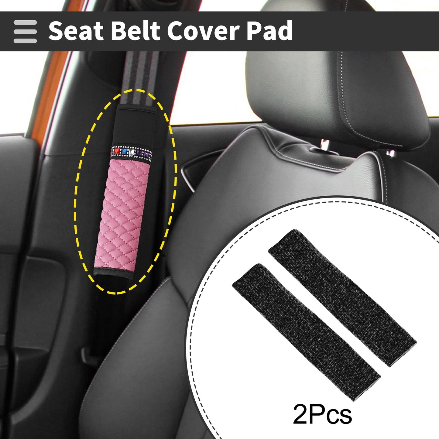 Set of 2 Black Seat Belt Cover Pads for Universal Fit (24cm)