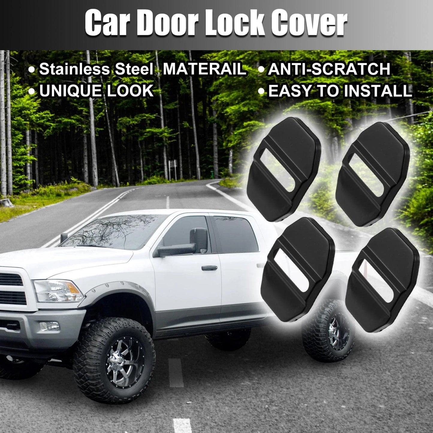 4 x Car Door Lock Latch Covers Protector Stainless Steel for Dodge (All Years)