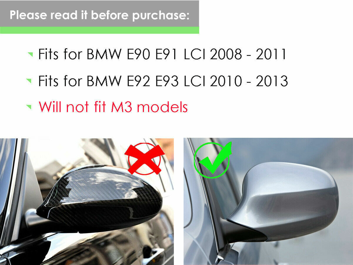 2X M3 Style Carbon Fiber Side Mirror Cover Caps for BMW E90 E92 E93 (2007–2013)