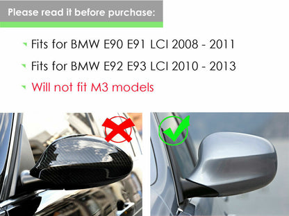 2X M3 Style Carbon Fiber Side Mirror Cover Caps for BMW E90 E92 E93 (2007–2013)